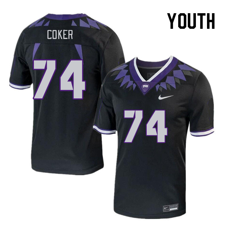 Youth #74 Andrew Coker TCU Horned Frogs 2023 College Footbal Jerseys Stitched-Black - Click Image to Close
